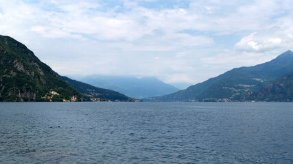 View on the lake Como  from Menaggio town in Italy. Lake and mountains