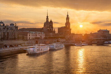 Dresden, Germany cityscape over the Elbe River