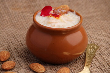 Khir or kheer payasam also known as Sheer Khurma Seviyan consumed especially on Eid or any other festival in india/asia. Served with dry fruits toppings in a bowl.