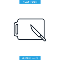 Cutting Board and Knife Icon Vector Design Template. Editable Stroke.