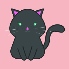 Simple cute cat vector illustration on a pink background