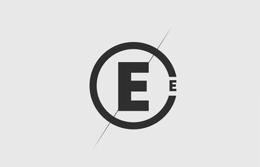 black white alphabet E letter logo icon. Simple line and circle design for company corporate