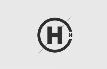 black white alphabet H letter logo icon. Simple line and circle design for company corporate