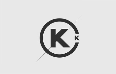 black white alphabet K letter logo icon. Simple line and circle design for company corporate
