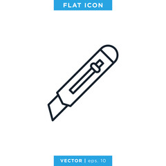 Cutter Knife Icon Vector Design Template. Editable Stroke.