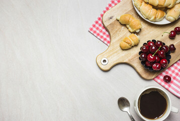 Continental breakfast with fresh fruit and coffee