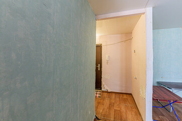 Russia, Moscow- February 10, 2020: interior room shabby old sloppy not modern furnishings. cosmetic repairs required