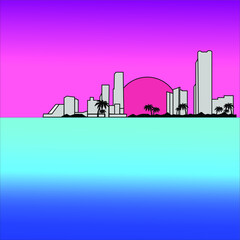 Miami Abstract  City Skyscraper Silhouette Flat ColorfulVector illustration