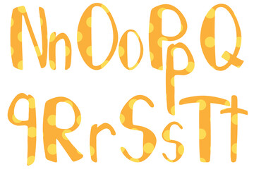 Cute child handwritten dotted font. Latin uppercase and lowercase lettering for print design. N, O, P, Q, R, S, T letters for your design, banner, logo, type, card, poster. 
