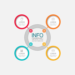 Vector infographic template, circle with 4 steps or options. Data presentation, business concept design for web, brochure, diagram.