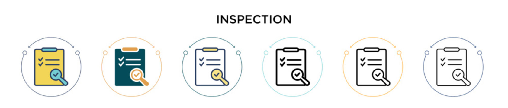 Inspection icon in filled, thin line, outline and stroke style. Vector illustration of two colored and black inspection vector icons designs can be used for mobile, ui, web