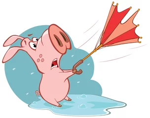 Foto auf Alu-Dibond Vector Illustration of a Cute Cartoon Character Pig and Umbrella © liusa