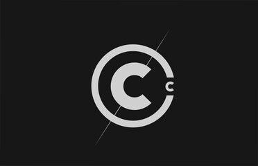 alphabet C letter logo icon. White black simple line and circle design for company identity