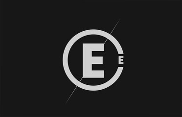 alphabet E letter logo icon. White black simple line and circle design for company identity
