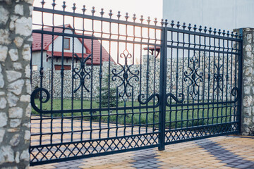 Stone pavement in perspective. Stone pavement texture. Granite cobblestoned pavement background. Abstract background of a cobblestone pavement