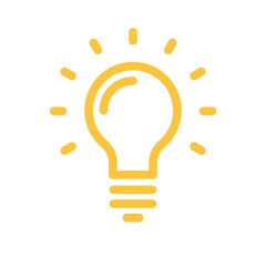 Idea icon, shinning light bulb. Electric lamp linear pictogram. Bright solution symbol.