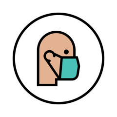 Man in face mask line icon, vector pictogram of pandemic virus prevention. Protection wear from coronavirus, air pollution, dust, flu illustration. Sign for medical equipment store. Wear your mask.