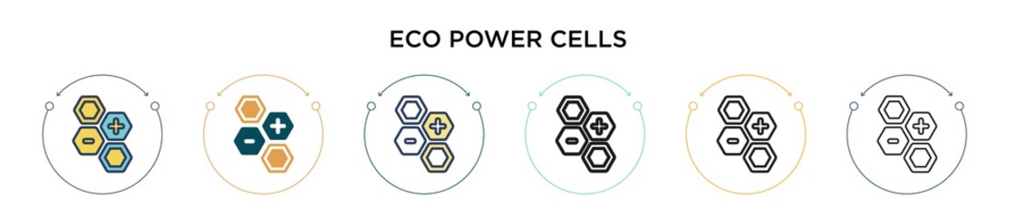 Fototapeta premium Eco power cells icon in filled, thin line, outline and stroke style. Vector illustration of two colored and black eco power cells vector icons designs can be used for mobile, ui, web