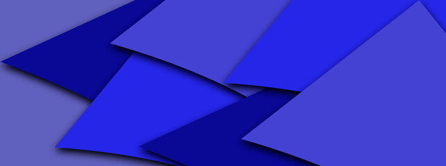 Blue banner with abstract triangle layers. Illustration of 3d geometric shapes