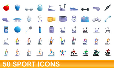 Fototapeta premium 50 sport icons set. Cartoon illustration of 50 sport icons vector set isolated on white background