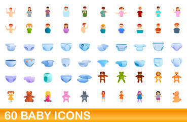 60 baby icons set. Cartoon illustration of 60 baby icons vector set isolated on white background