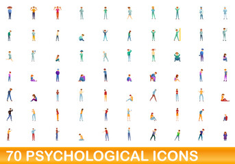 70 psychological icons set. Cartoon illustration of 70 psychological icons vector set isolated on white background