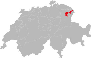 Appenzell Ausserrhoden canton isolated on Switzerland map. Gray background. Backgrounds and Wallpapers.
