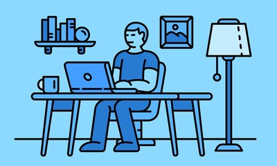 Home distant work banner. Outline illustration of home distant work vector banner for web design