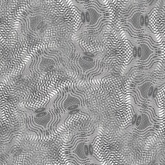 Seamless moire pattern jumbled black white design. High quality illustration. Hypnotic optical illusion random all-over halftone. Seamless repeat raster jpg pattern swatch.