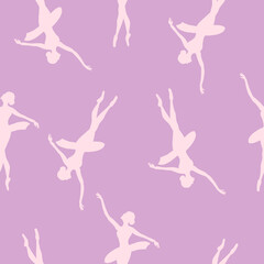 Endless pattern of dancing ballerinas on a purple background
