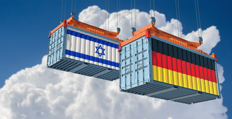 Freight containers with German and Israel flag. 3D Rendering 