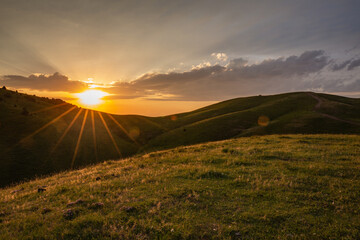 beautiful sunset in the mountains - kyrgyzstan mountain vews, landscape