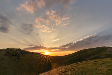 beautiful sunset in the mountains - kyrgyzstan mountain vews, landscape