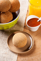 .Fried meat balls. Typical Brazilian bar snacks. Made of ground meat, breaded and fried.