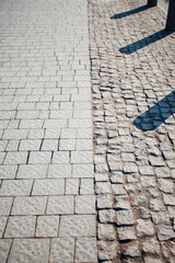 Nested pavers of various colors, around the grass is green, chic garden