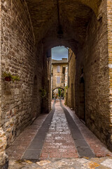 A view down an Alley in Assisi, Umbria in the summertime