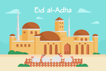 islamic design illustration concept for Happy eid al adha or sacrifice celebration event,for web landing page, banner, presentation, poster, ad, promotion or print media