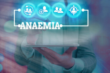 Writing note showing Anaemia. Business concept for a condition marked by a deficiency of hemoglobin...