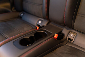 Seat belts on the rear seat interior of the car