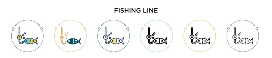 Fishing line icon in filled, thin line, outline and stroke style. Vector illustration of two colored and black fishing line vector icons designs can be used for mobile, ui, web