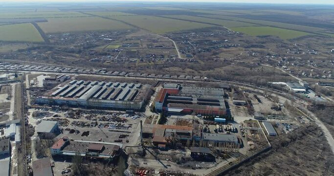 Aerial view of a large factory. Industrial exterior of a factory