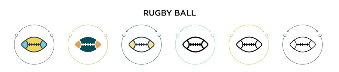 Rugby ball icon in filled, thin line, outline and stroke style. Vector illustration of two colored and black rugby ball vector icons designs can be used for mobile, ui, web