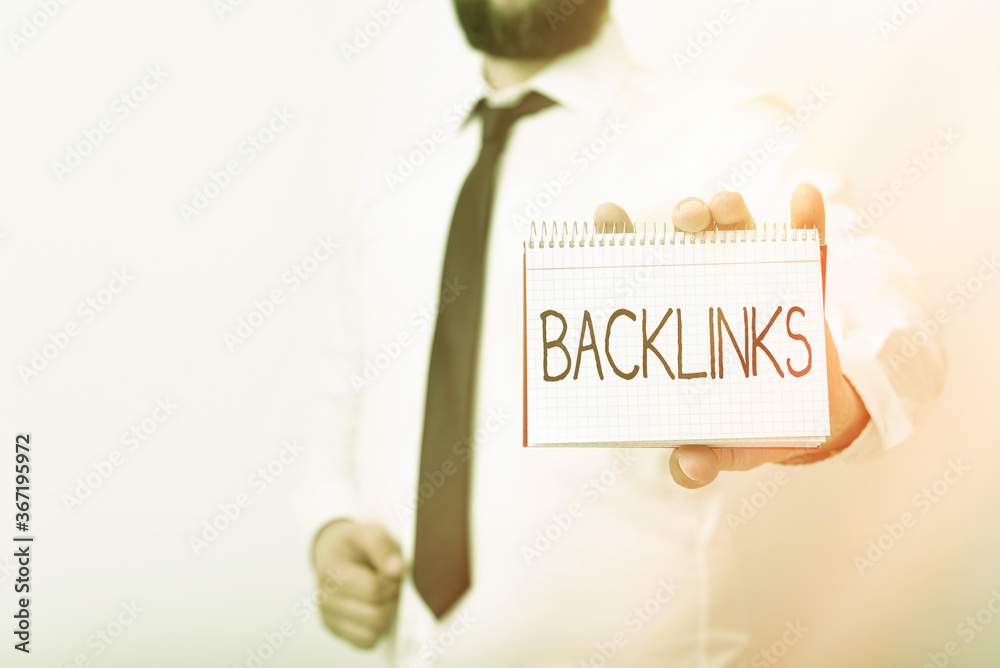 Poster Handwriting text writing Backlinks. Conceptual photo links from one website to a page on another website or page Model displaying different empty color notepad mock-up for writing idea