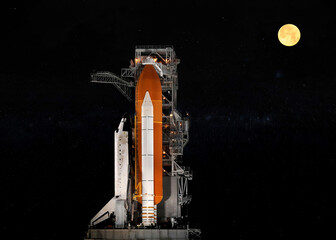 Space shuttle launch against starry sky. Selective focus. Elements of this image were furnished by NASA.