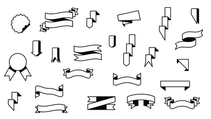Abstract Set Black Collection Different Ribbons Elements Design Sketch Style Doodle Line Vector