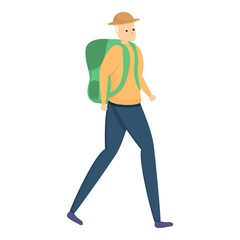 Backpack elderly man icon. Cartoon of backpack elderly man vector icon for web design isolated on white background
