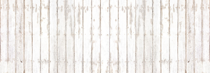 Old white wood wall panel pattern. Panorama white wooden plank texture for background.