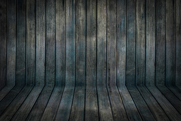 Old dark wood wall panel pattern. Old black wooden floor texture for background. Empty of dark room.