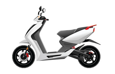 Fototapeta na wymiar Motor scooter vector illustration. Petrol or electric scooter design. Light motorcycle. 3D looking vector illustration. Moped design on white background. Two-wheeled automobile. Urban vehicle.