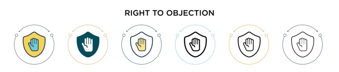 Obraz premium Right to objection icon in filled, thin line, outline and stroke style. Vector illustration of two colored and black right to objection vector icons designs can be used for mobile, ui, web